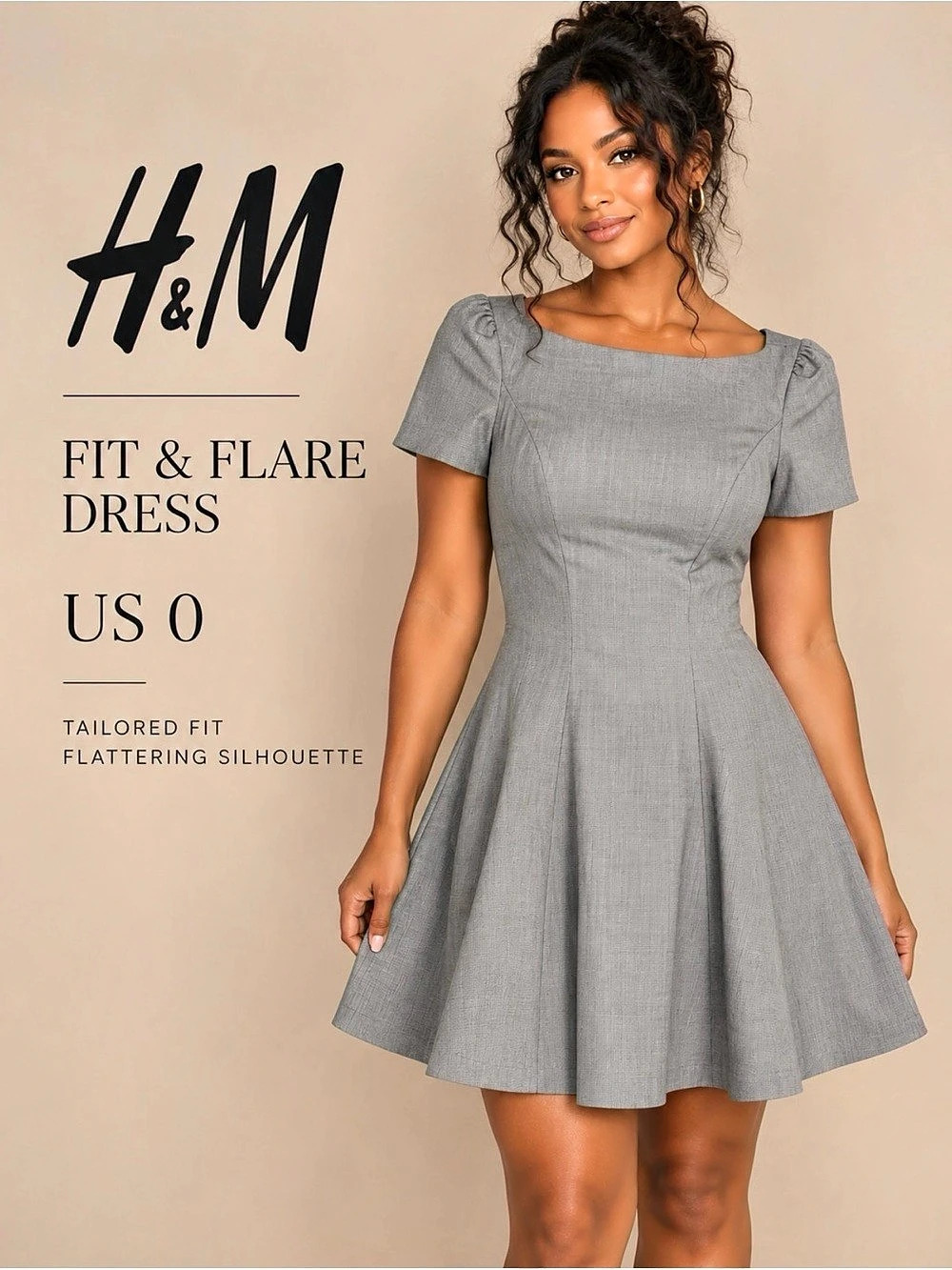H&M Fit & Flare Dress Gray Mini Dress Size 0 NWT